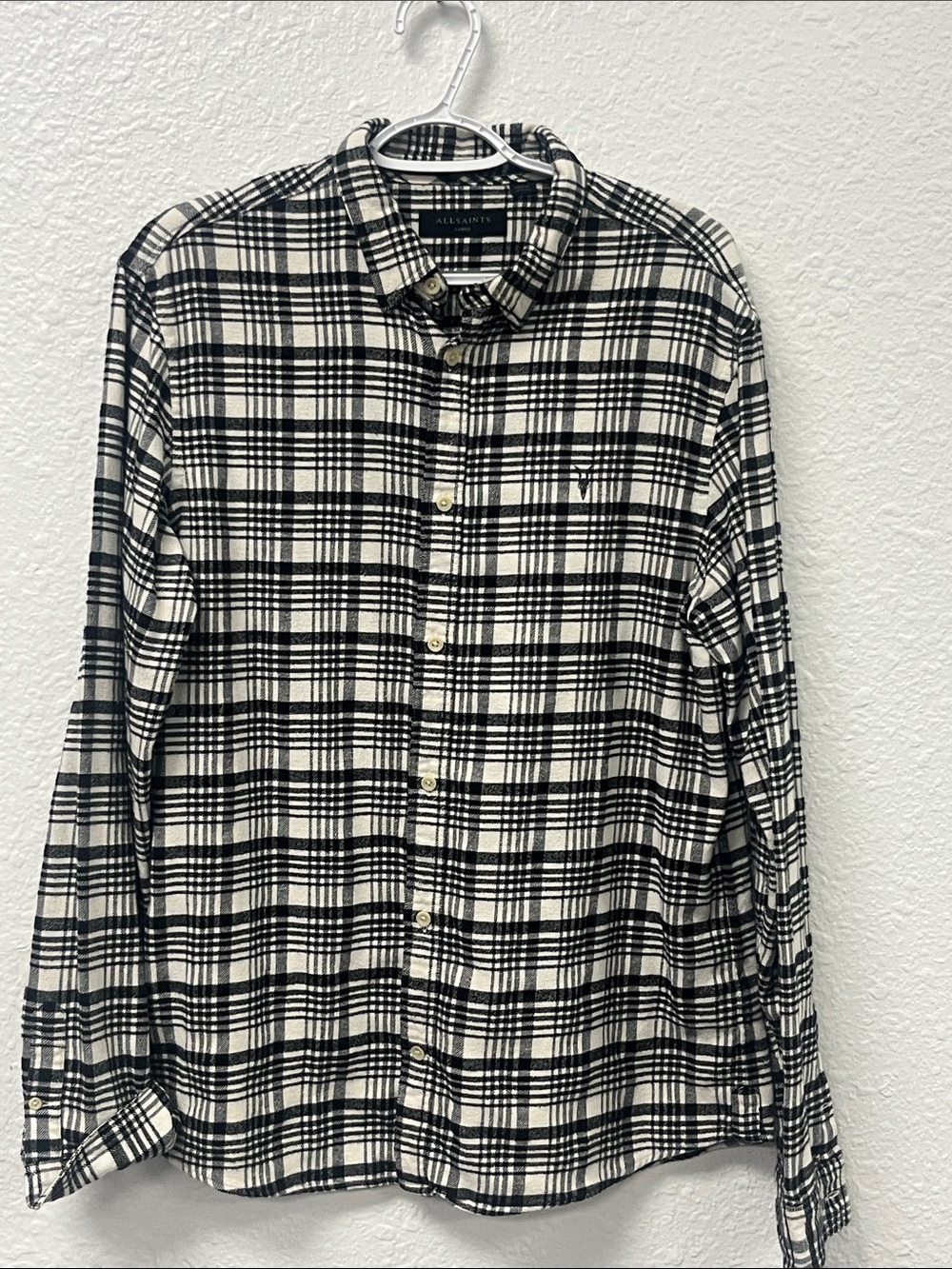 All Saints Black & White Plaid Long-Sleeve Button-Down FlannelShirt #1113